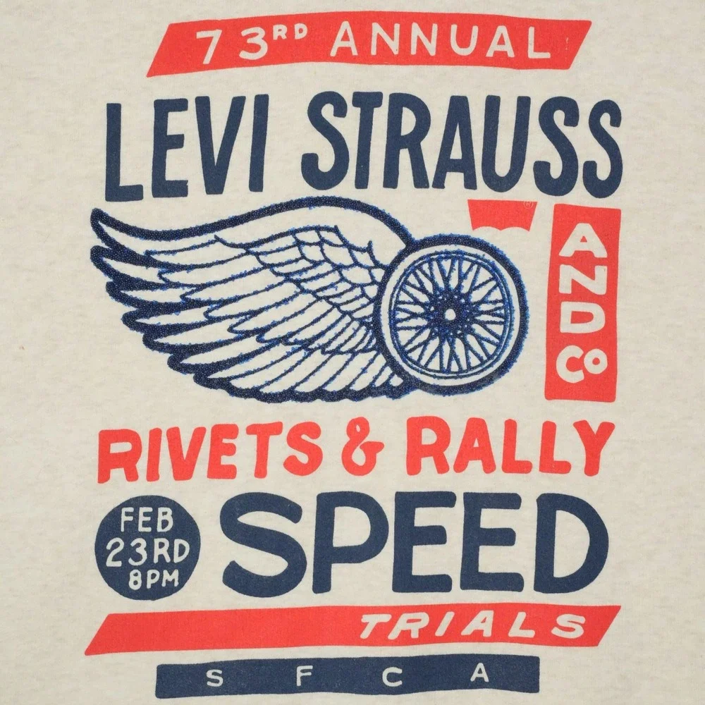 Levis Strauss Sweatshirt Men's L Beige Rivets & Rally Speed‎ Trials 73rd Annual